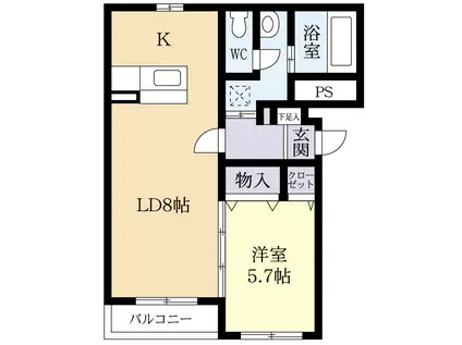 IRVINE TSUKUBA(1LDK/2階)の間取り写真