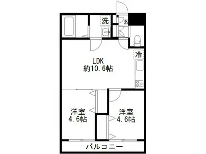 カルディアIII西馬込(2LDK/3階)の間取り写真