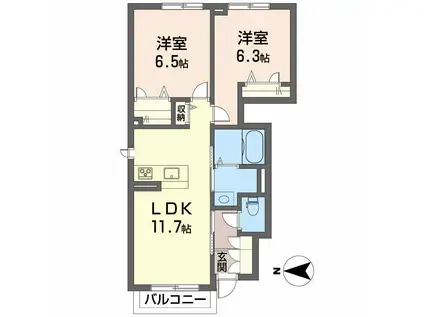 フェリシード サリーチェ(2LDK/1階)の間取り写真