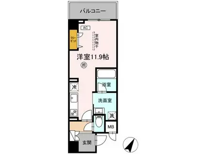 春吉2丁目D-ROOM(ワンルーム/7階)の間取り写真