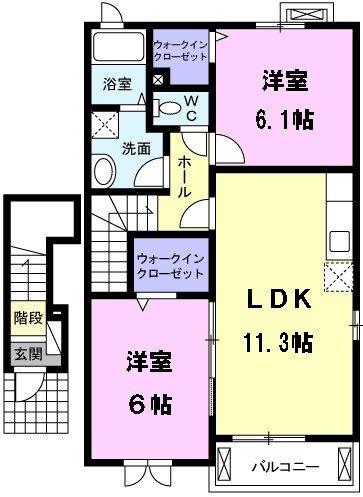 バロン・栗島(2LDK/2階)の間取り写真