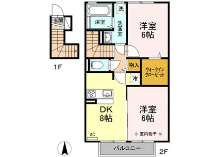 ルピナス(2DK/2階)の間取り写真