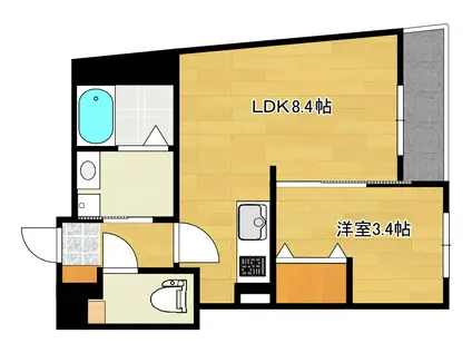 クレトス祇園新橋(1LDK/2階)の間取り写真