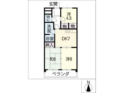 サンライフ喜多山 西棟(3DK/2階)の間取り写真