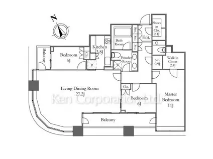 パークコート虎ノ門愛宕タワー(3LDK/18階)の間取り写真