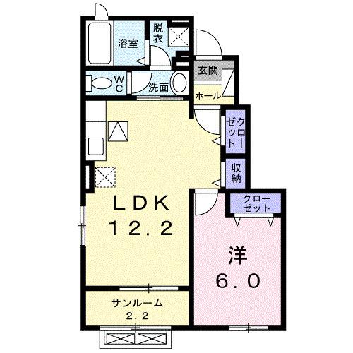 フィデールII(1LDK/1階)の間取り写真