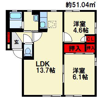 ガーデンシティ今井A棟(2LDK/1階)の間取り写真