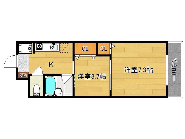 ヒカハイム七本松(2K/4階)の間取り写真