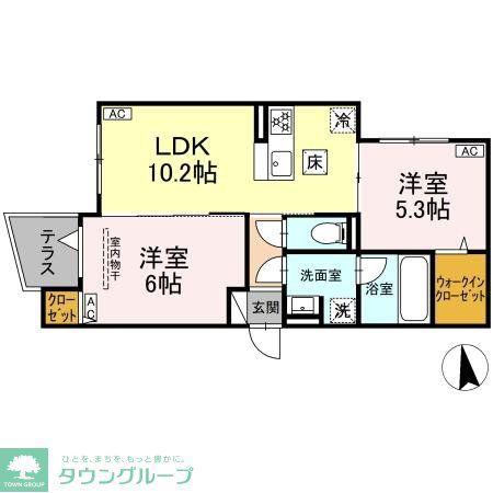 セレスティア谷中(2LDK/1階)の間取り写真