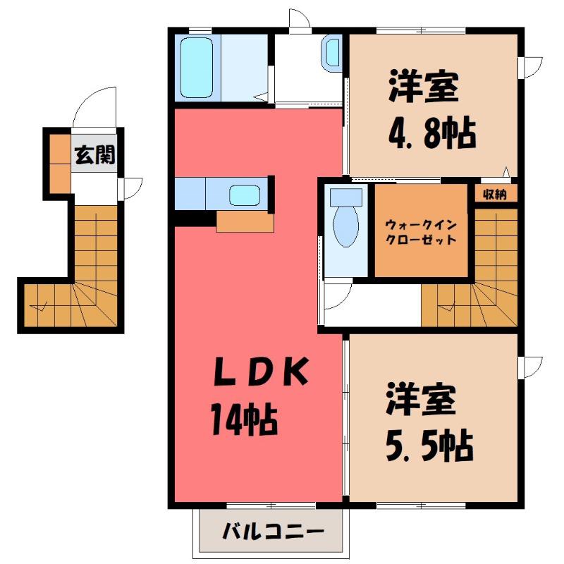 ケマールA(2LDK/2階)の間取り写真