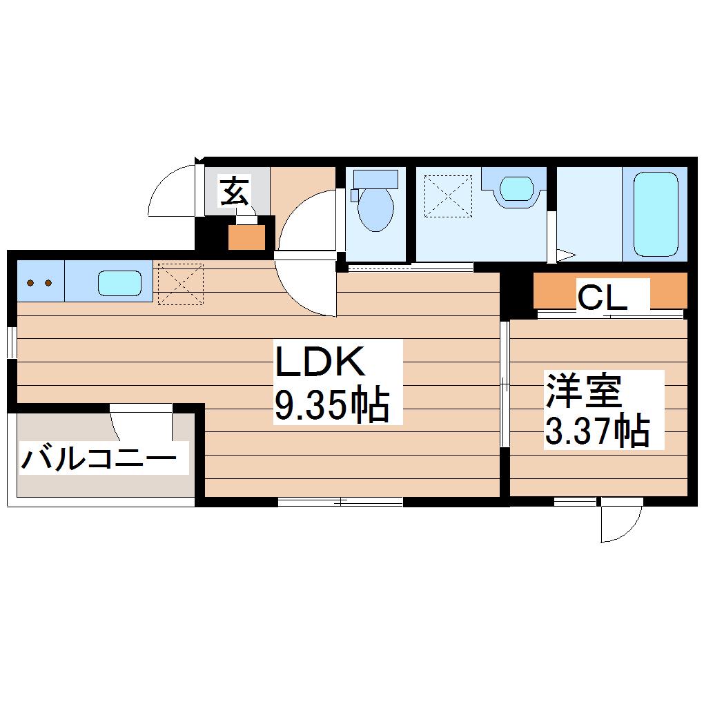 グロウランス長町南(1LDK/1階)の間取り写真