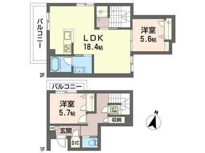 エクラージュ産盟(2LDK/1階)の間取り写真