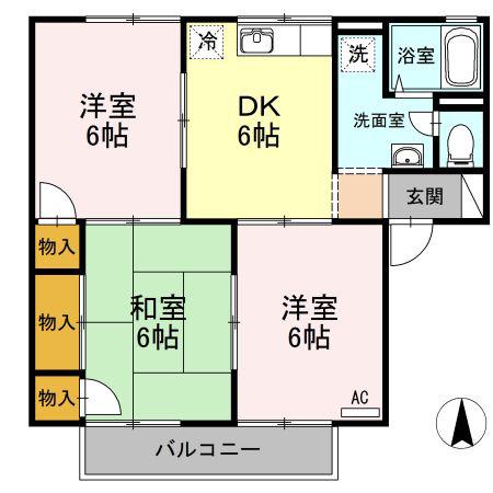 コーポジョイフル(3DK/2階)の間取り写真
