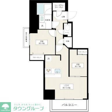 フュージョナル千住緑町(2LDK/2階)の間取り写真