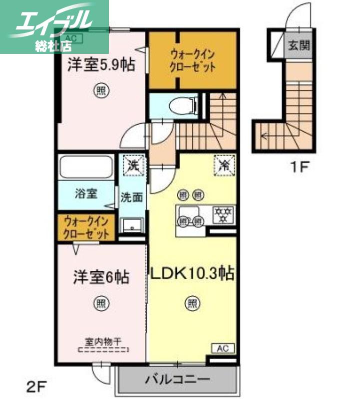 RION(2LDK/2階)の間取り写真
