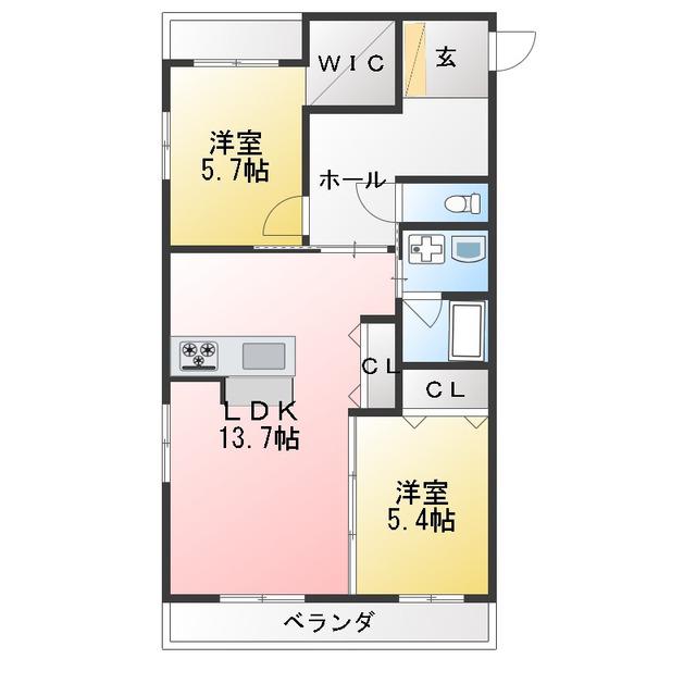 グランスタジオ安西(2LDK/2階)の間取り写真