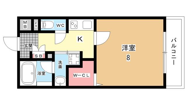 アルベロ豊中(1K/1階)の間取り写真