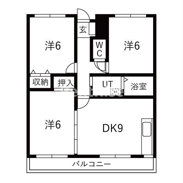 グレース篠木III(3DK/4階)の間取り写真