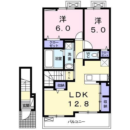 プレジールII(2LDK/2階)の間取り写真