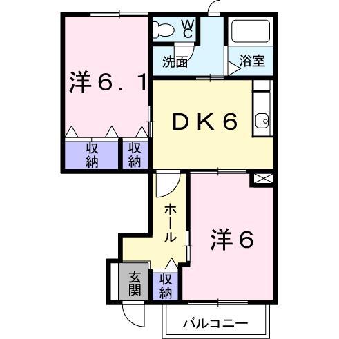 ウィルレジデンスII(2DK/1階)の間取り写真