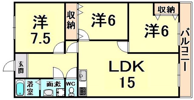 シャトー塚口C棟(3LDK/4階)の間取り写真