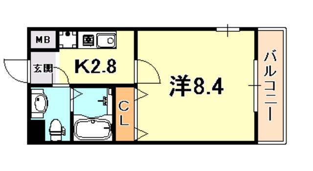ライジングコート深江本町フラワーパーク(1K/9階)の間取り写真