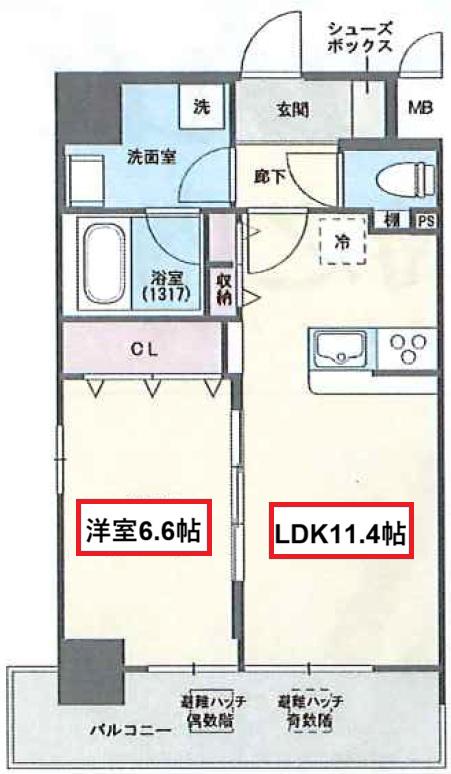 FUKU島之内(1LDK/11階)の間取り写真
