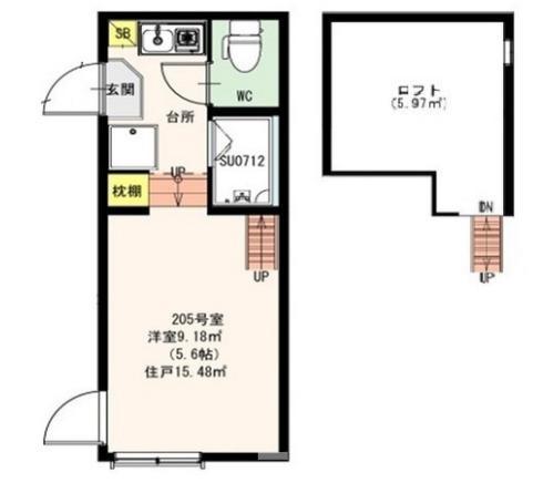 NYC北千住(1K/2階)の間取り写真
