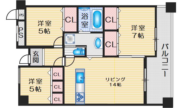 プレミール桃山台(3LDK/2階)の間取り写真
