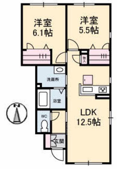 シャルマン A棟(2LDK/2階)の間取り写真