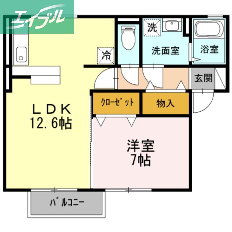 サンハイム撫川B棟(1LDK/2階)の間取り写真