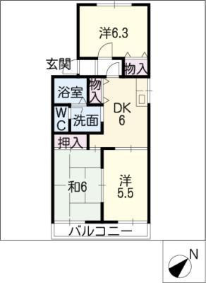 エスポワールヒビツ(3DK/2階)の間取り写真