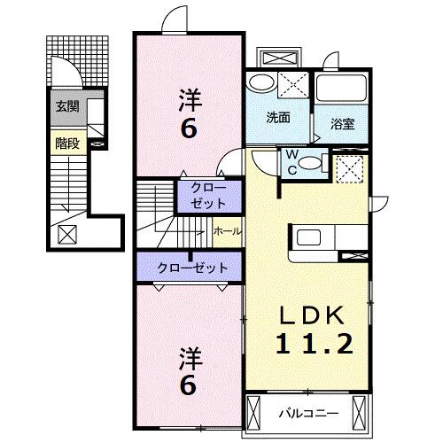 サムエルグレイスB(2LDK/2階)の間取り写真