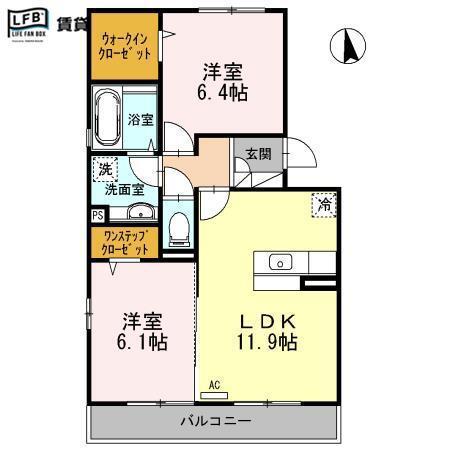 ベルモンゾ D-ROOM(2LDK/2階)の間取り写真