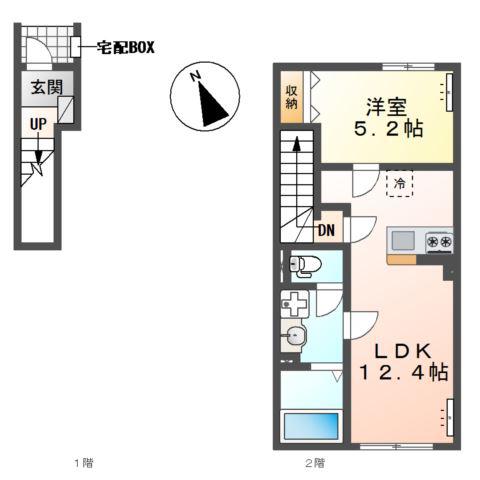 牛久市田宮町アパート(1LDK/2階)の間取り写真