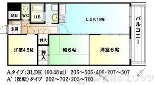 パレス東洋8号館(3LDK/2階)の間取り写真