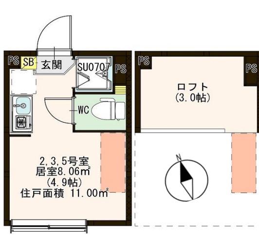 ルーエ千住仲町(ワンルーム/1階)の間取り写真