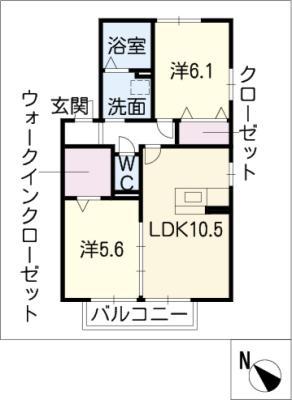 シンフォニー三好 A棟(2LDK/2階)の間取り写真