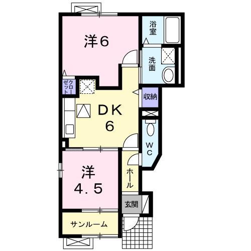 リアンメルヴェイユ II(2DK/1階)の間取り写真