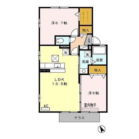 ルミエールTM A(2LDK/1階)の間取り写真