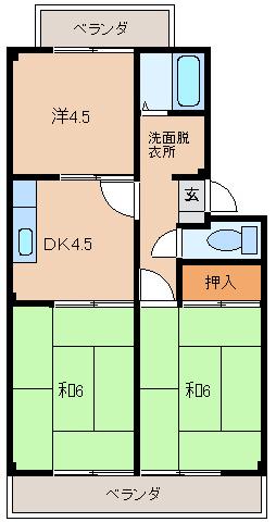 エレガントハイツ岩出(3DK/2階)の間取り写真