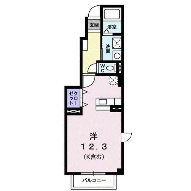 モンドミュール(ワンルーム/1階)の間取り写真