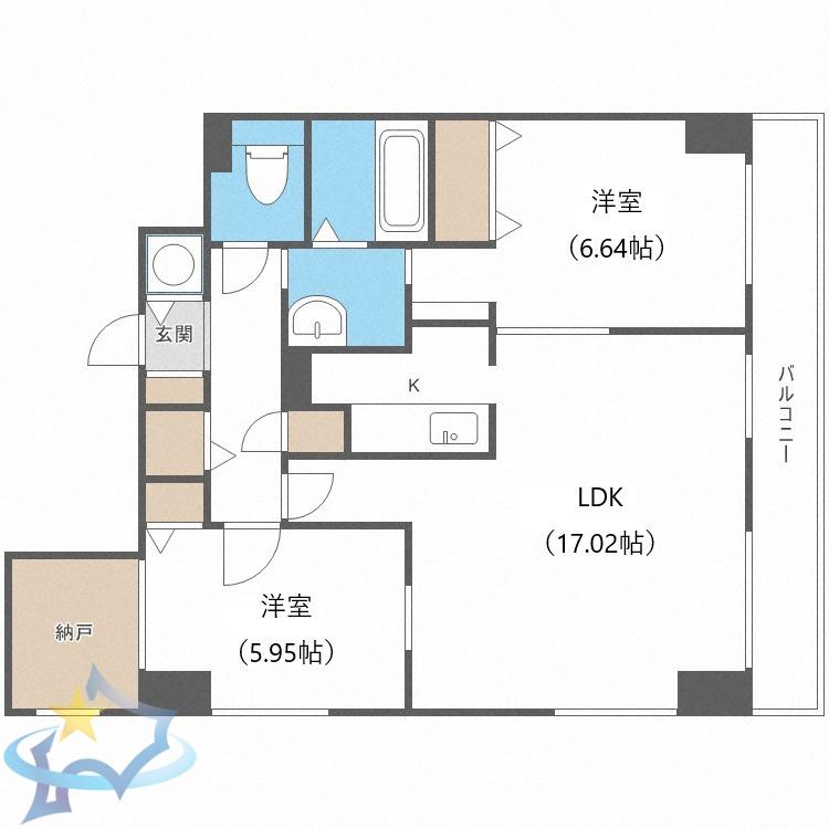 レジディア大通西(2LDK/13階)の間取り写真