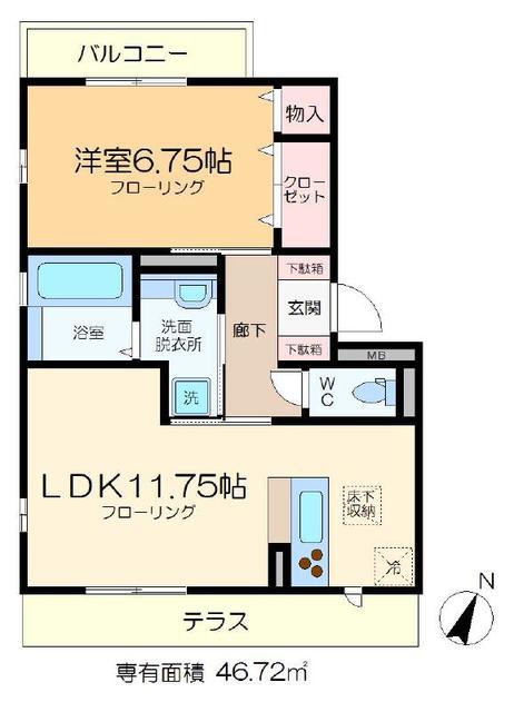 ロイヤルティアラVI(1LDK/1階)の間取り写真