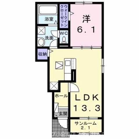 ソレイユ元町IV(1LDK/1階)の間取り写真