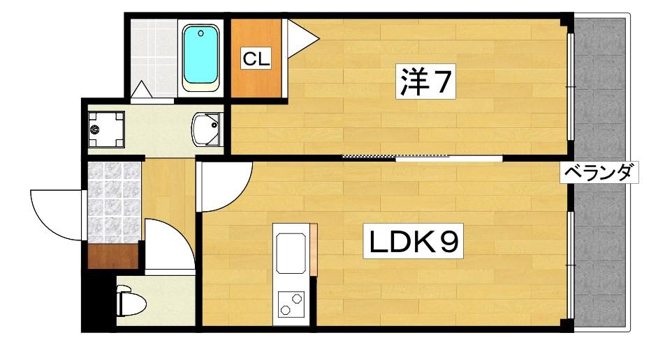 グランパシフィック萱島(1LDK/3階)の間取り写真