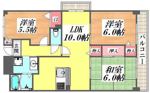 ピノカーサ塚口(3LDK/3階)の間取り写真