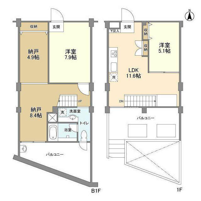 元住吉アートフラッツ(2SLDK/1階)の間取り写真