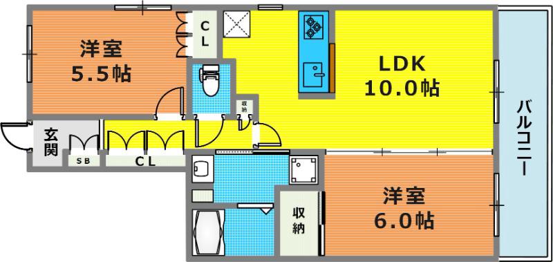 グランフェルティ神戸山手通(3LDK/4階)の間取り写真