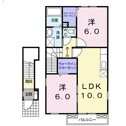 ルミネ長田A(2LDK/2階)の間取り写真